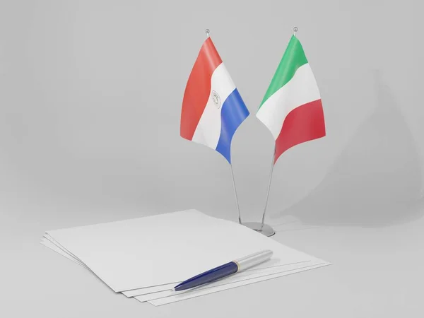 Italie Drapeaux Accord Paraguay Fond Blanc Render — Photo