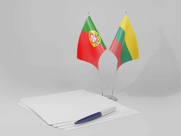 Lituania Banderas Del Acuerdo Portugal Fondo Blanco Render —  Fotos de Stock