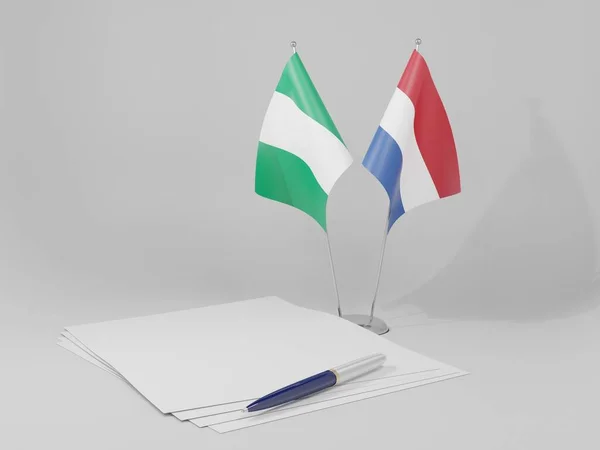 Holanda Nigéria Bandeiras Acordo Fundo Branco Render — Fotografia de Stock