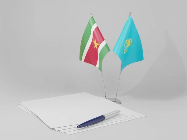 Kazakistan - Surinam Anlaşması Bayrakları, Beyaz Arkaplan - 3D Render
