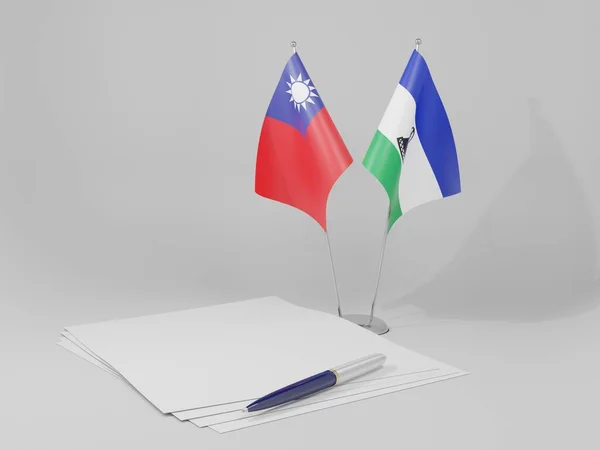 Λεσότο Ταϊβάν Συμφωνία Σημαίες Λευκό Φόντο Render — Φωτογραφία Αρχείου