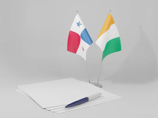 Costa Marfim Bandeiras Acordo Panamá Fundo Branco Render — Fotografia de Stock
