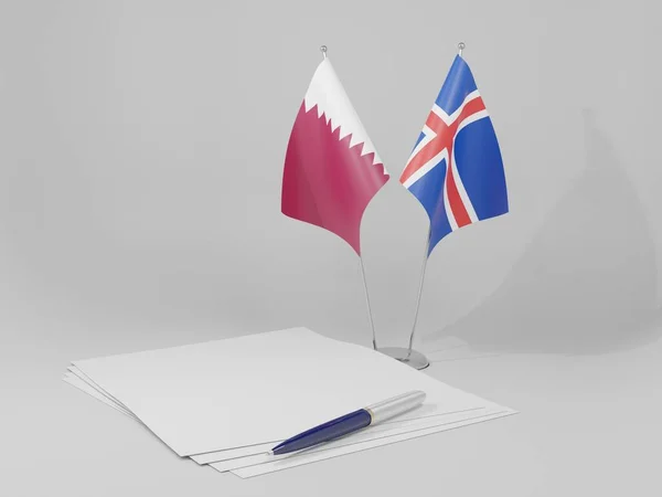 Drapeaux Accord Islande Qatar Fond Blanc Render — Photo