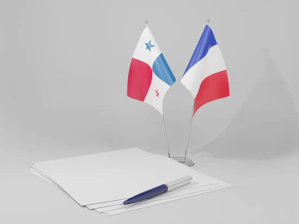 França Acordo Panamá Bandeiras Fundo Branco Render — Fotografia de Stock
