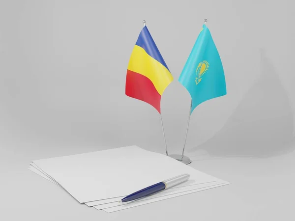 Kazakhstan Drapeaux Accord Roumanie Fond Blanc Render — Photo