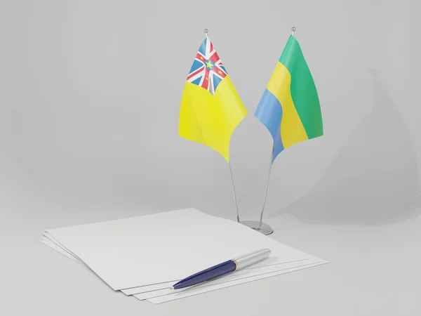 Gabon Niue Anlaşması Bayrakları Beyaz Arkaplan Hazırlama — Stok fotoğraf