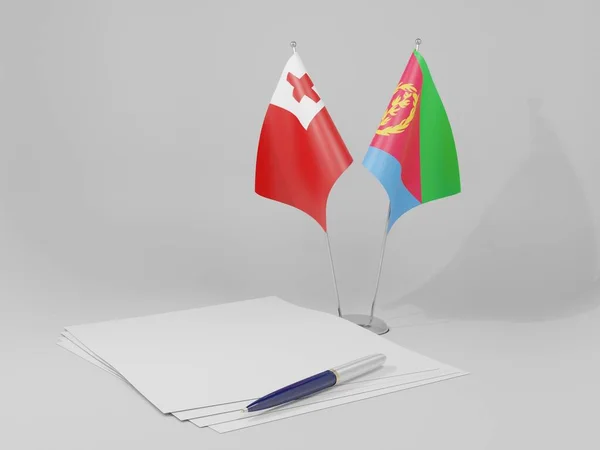 Eritrea Banderas Acuerdo Tonga Fondo Blanco Render — Foto de Stock