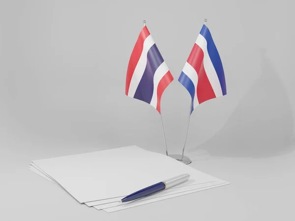 Costa Rica Banderas Del Acuerdo Tailandia Fondo Blanco Render — Foto de Stock