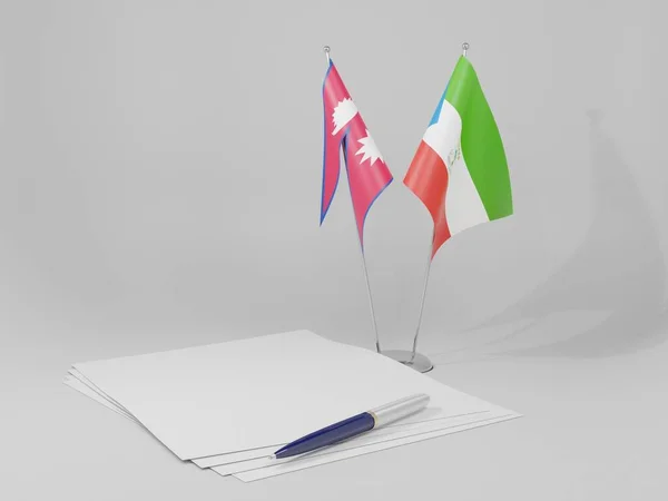 Ισημερινή Γουινέα Συμφωνία Του Νεπάλ Σημαίες Λευκό Φόντο Render — Φωτογραφία Αρχείου