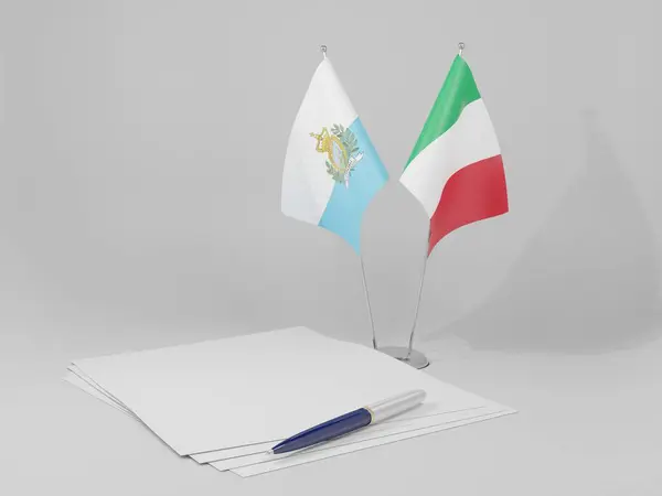 Itália Acordo San Marino Bandeiras Fundo Branco Render — Fotografia de Stock