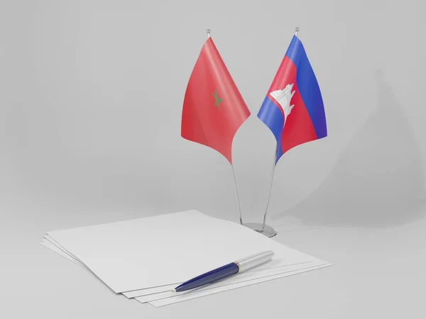 Camboya Banderas Del Acuerdo Marruecos Fondo Blanco Render —  Fotos de Stock