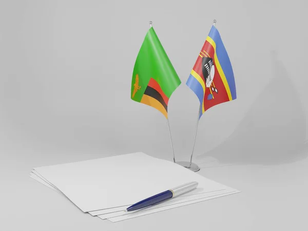 Swaziland Zambia Agreement Flags White Background Render — стокове фото