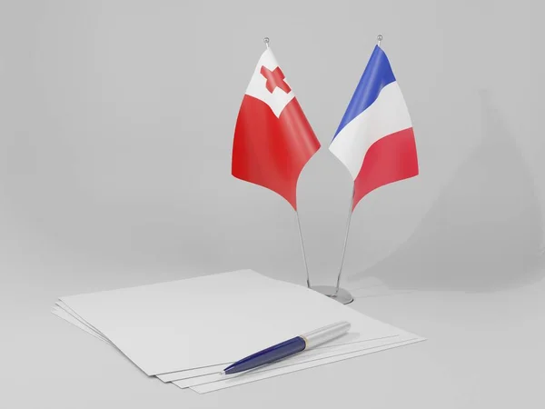 Francia Banderas Del Acuerdo Tonga Fondo Blanco Render — Foto de Stock