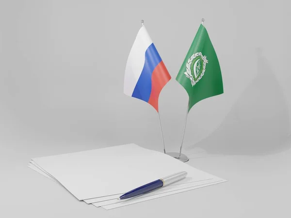 Liga Árabe Rússia Acordo Bandeiras Fundo Branco Render — Fotografia de Stock