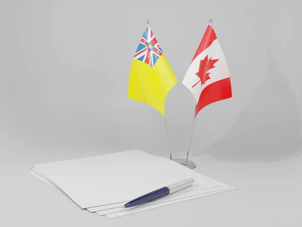Canadá Banderas Del Acuerdo Niue Fondo Blanco Render — Foto de Stock