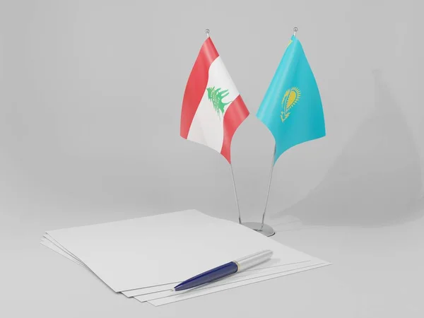 Kazakhstan Lebanon Agreement Flags White Background Render — Stock Photo, Image