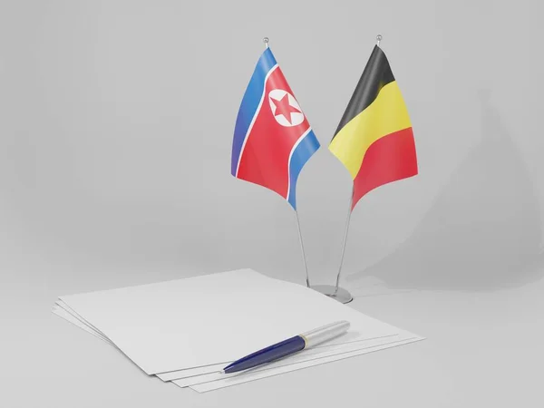 Belgien Nordkorea Flaggor Vit Bakgrund Render — Stockfoto