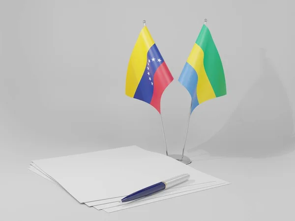 Gabon Drapeaux Accord Venezuela Fond Blanc Render — Photo