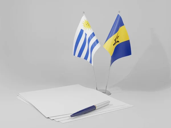 Barbade Drapeaux Uruguay Accord Fond Blanc Render — Photo