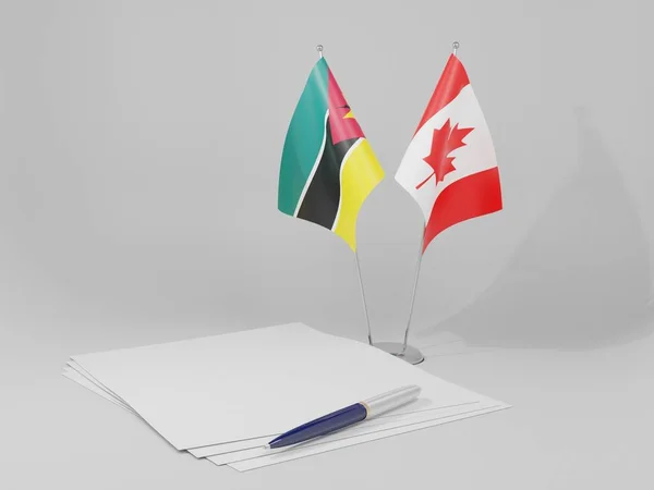 Canadá Banderas Del Acuerdo Mozambique Fondo Blanco Render — Foto de Stock