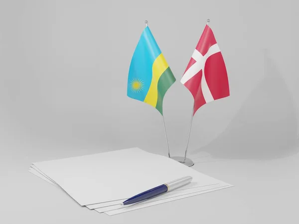 Dánia Ruanda Megállapodás Zászlók Fehér Háttér Render — Stock Fotó