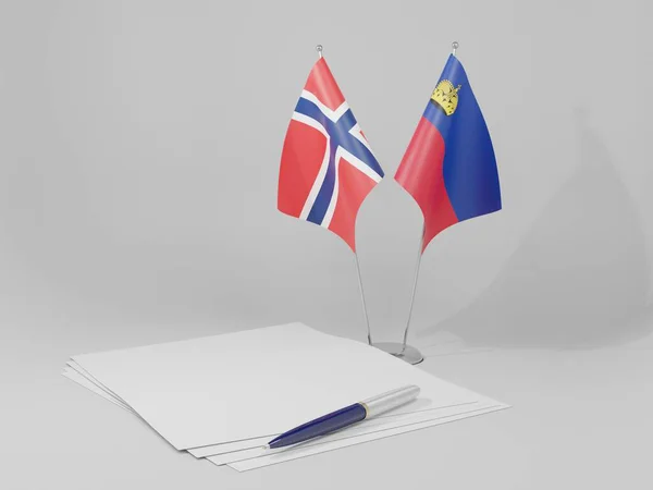 Liechtenstein Noruega Bandeiras Acordos Fundo Branco Render — Fotografia de Stock