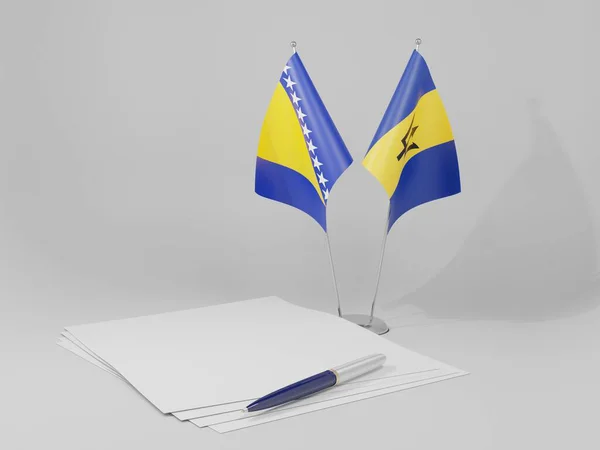 Barbados Bosznia Hercegovina Megállapodás Zászlók Fehér Háttér Render — Stock Fotó