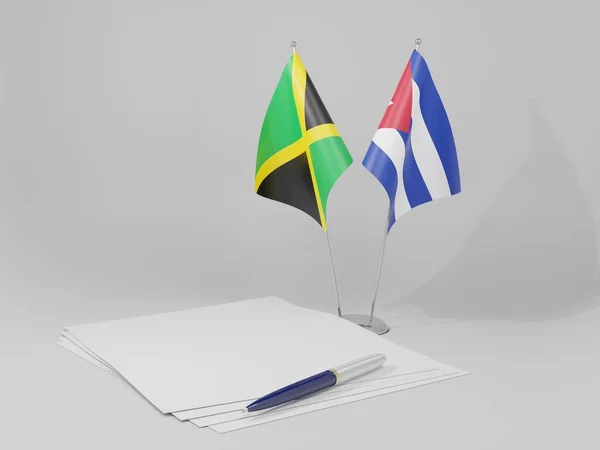 Κούβα Τζαμάικα Σημαίες Συμφωνία Λευκό Φόντο Render — Φωτογραφία Αρχείου