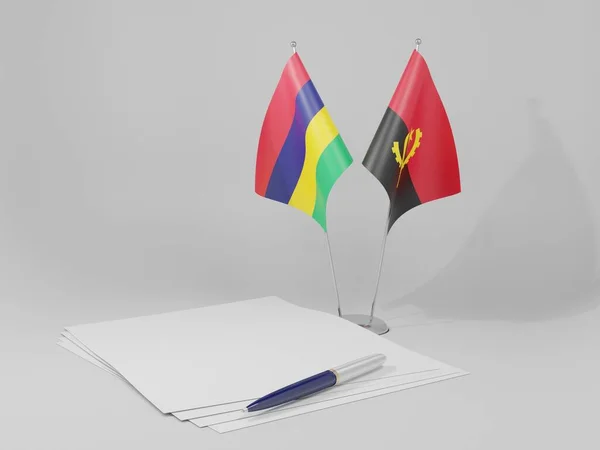 安哥拉 毛里求斯协定旗帜 白色背景 3D渲染 — 图库照片