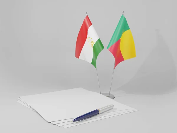 Μπενίν Σημαίες Της Συμφωνίας Του Τατζικιστάν Λευκό Φόντο Render — Φωτογραφία Αρχείου