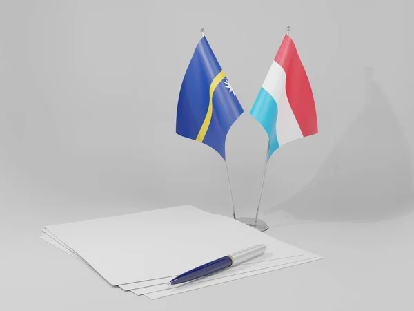 Luksemburg Flagi Porozumienia Nauru Białe Tło Render — Zdjęcie stockowe
