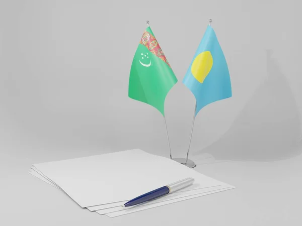 Palau Turkmenistan Agreement Flags White Background Render — Stock Photo, Image