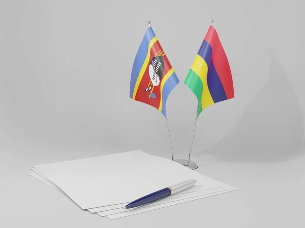 Mauritius Swaziland Agreement Flags White Background Render — Stock Photo, Image