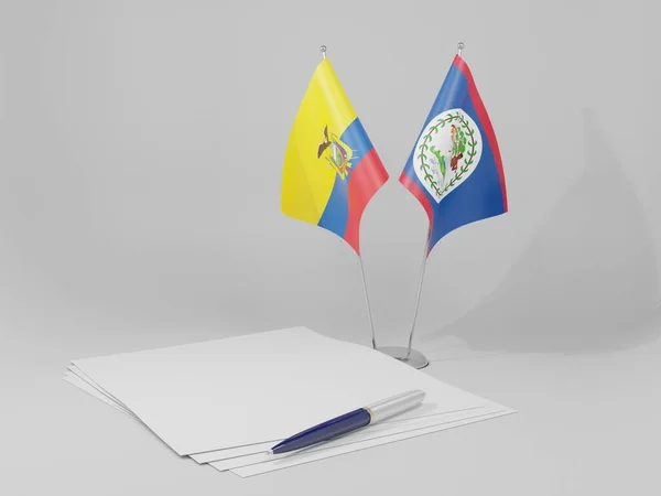 Μπελίζ Εκουαδόρ Σημαίες Συμφωνία Λευκό Φόντο Render — Φωτογραφία Αρχείου