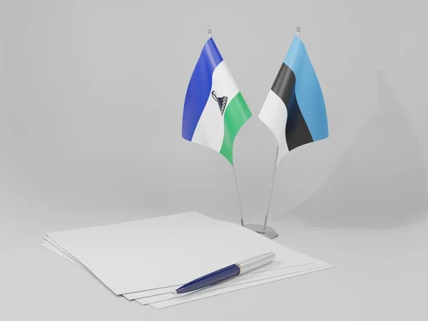Estónia Bandeiras Acordo Lesoto Fundo Branco Render — Fotografia de Stock