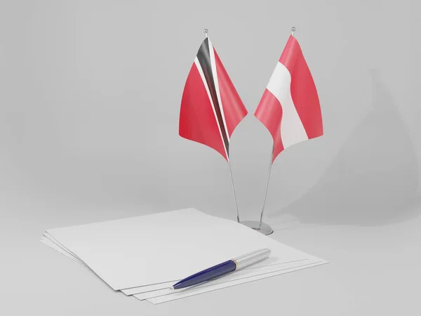 Áustria Acordo Trinidad Tobago Bandeiras Fundo Branco Render — Fotografia de Stock