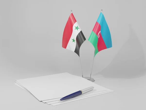Αζερμπαϊτζάν Syria Agreement Flags White Background Render — Φωτογραφία Αρχείου