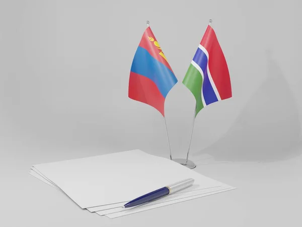 Γκάμπια Μογγολία Σημαίες Συμφωνία Λευκό Φόντο Render — Φωτογραφία Αρχείου