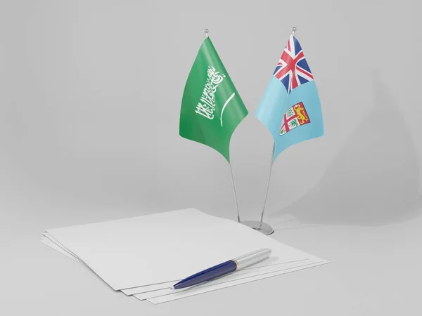 Fidżi Arabia Saudyjska Flagi Umowy Białe Tło Render — Zdjęcie stockowe