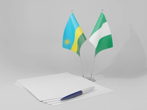 Nigeria Rwanda Overeenkomst Vlaggen Witte Achtergrond Render — Stockfoto