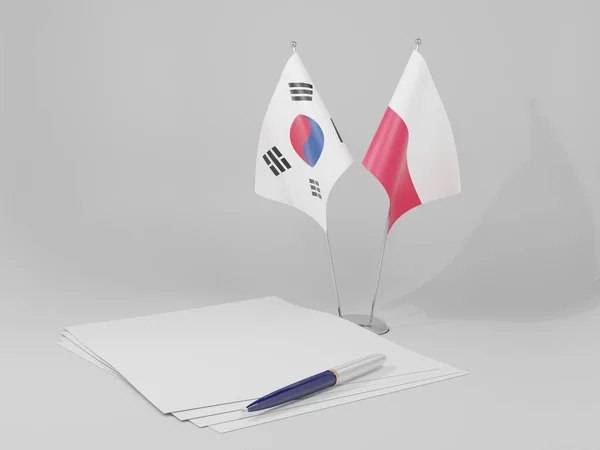 Polônia Acordo Coreia Sul Bandeiras Fundo Branco Render — Fotografia de Stock