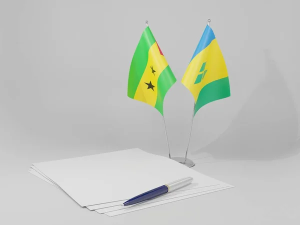 Saint Vincent Grenadines Sao Tome Principe Agreement Flags White Background — 스톡 사진