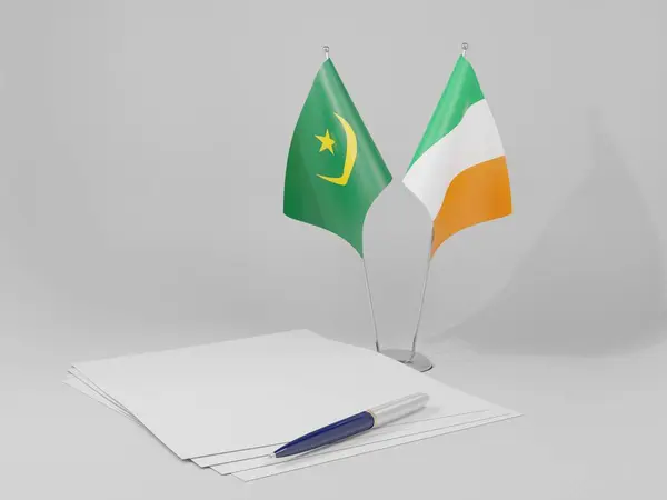 Ирландия Мавритания Соглашение Флаги Белый Фон Рендер — стоковое фото