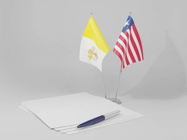 Liberia Banderas Del Acuerdo Ciudad Del Vaticano Fondo Blanco Render — Foto de Stock