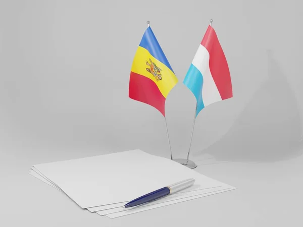 Drapeaux Accord Luxembourg Moldavie Fond Blanc Render — Photo