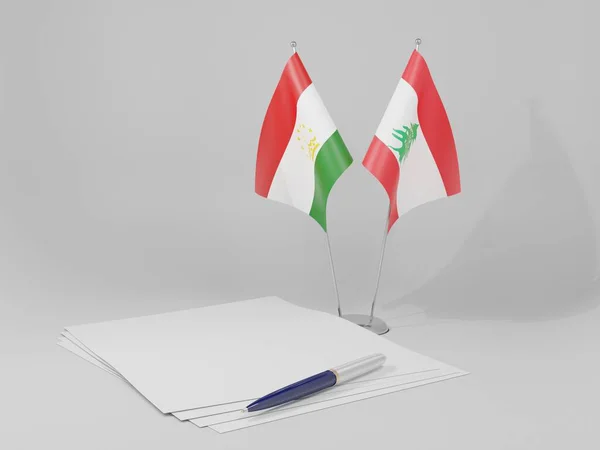 Libanon Tadzjikistan Overeenkomst Vlaggen Witte Achtergrond Render — Stockfoto