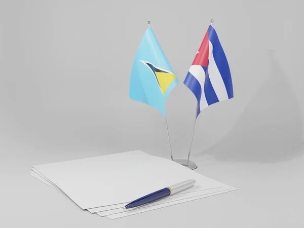 Kuba Saint Lucia Abkommen Flaggen Weißer Hintergrund Render — Stockfoto
