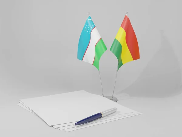 Bolívia Acordo Usbequistão Bandeiras Fundo Branco Render — Fotografia de Stock