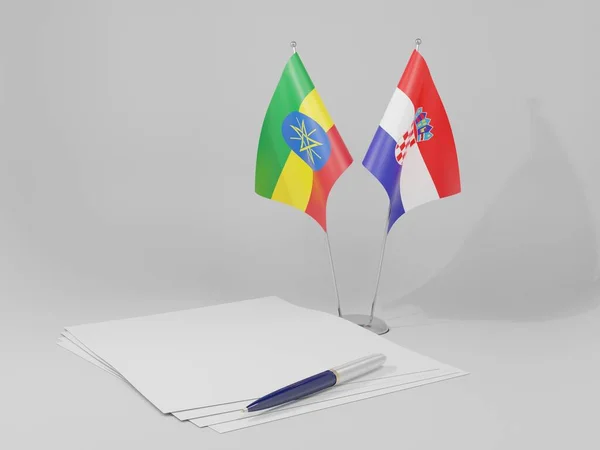 Croatie Drapeaux Accord Éthiopie Fond Blanc Render — Photo