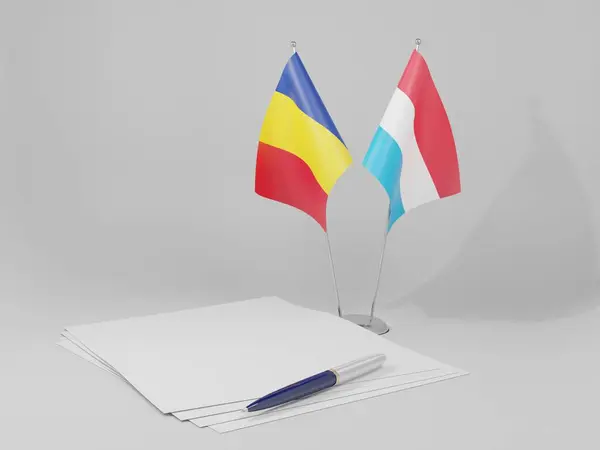 Drapeaux Accord Luxembourg Roumanie Fond Blanc Render — Photo